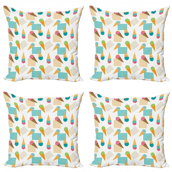 Ambesonne Ice Cream Throw Pillow Cover 4 Pack, Geometrical Graphic, 16", Multicolor