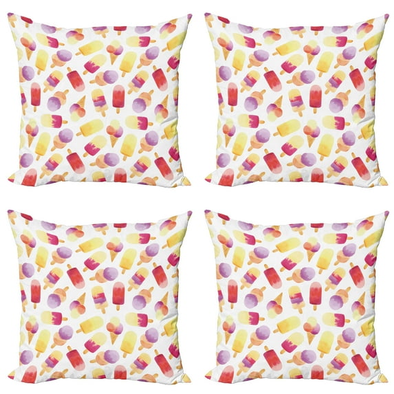 Ambesonne Ice Cream Throw Pillow Cover 4 Pack, Watercolor Cone, 20", Multicolor