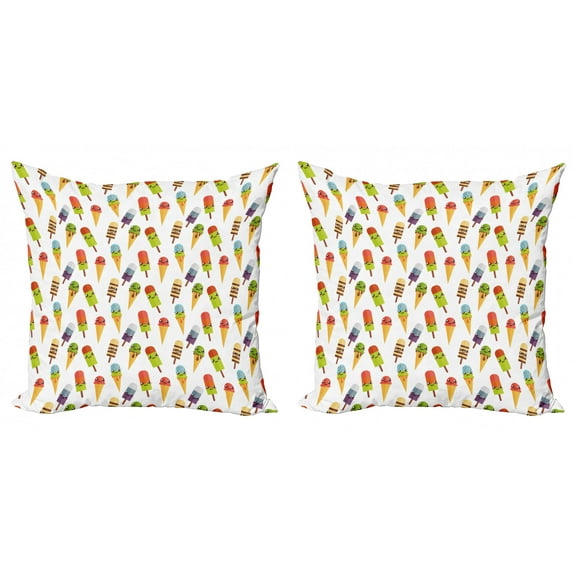 Ambesonne Ice Cream Throw Pillow Cover 2 Pack, Colorful Yummy, 24", Multicolor