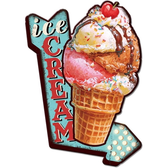 Ice Cream Tin Signs Vintage Metal Poster Cream Cone GELATERIA Decor Retro Indicator Arrow Sign for Parlor Baskin Robbins Market