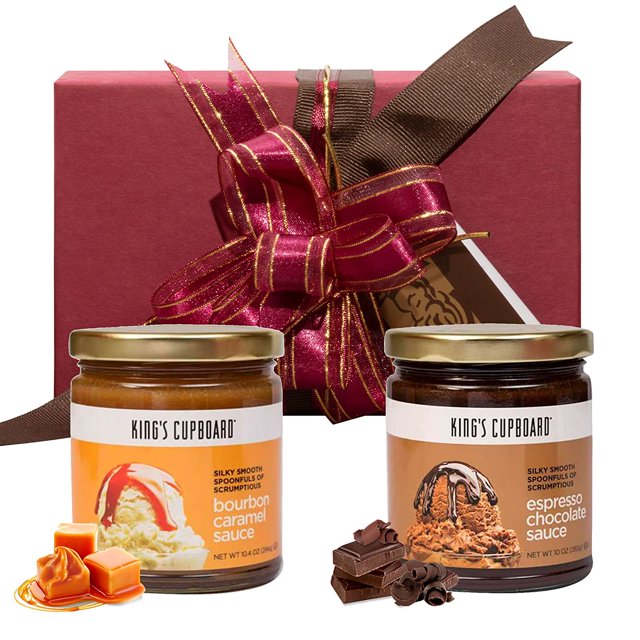 Ice Cream Toppings Gift Set of 2 Jars Bourbon Caramel Sauce Espresso