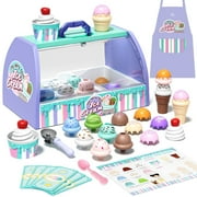 Ice Cream Toys for Toddlers 3-5, Pretend Play Food Toys for Girls, Ice Cream Counter Playset, Ice Cream Shop Toys for Kids, Gift for 3 4 5 6 Year Old Girl Boy - Purple