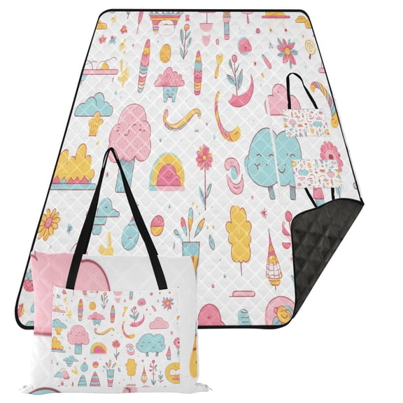 Ice Cream Tree Cloud Extra Large Picnic Beach Blanket Waterproof Sand Proof Portable Outdoor Mat 80x118