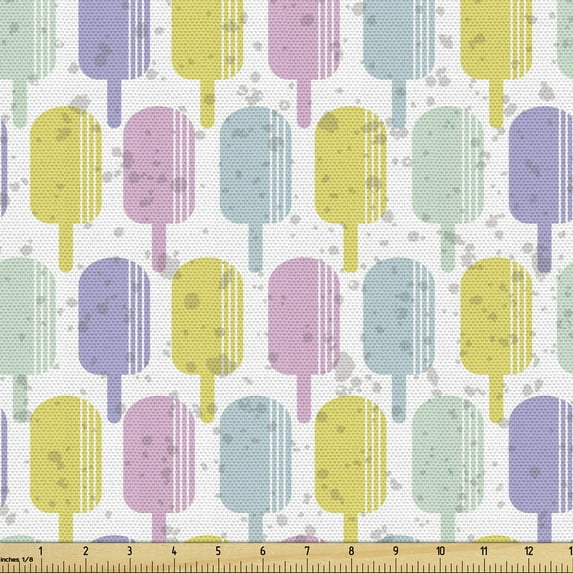 Ambesonne Ice Cream Fabric by the Yard Upholstery, Pastel Summer Popsicle, 1 Yard, Multicolor