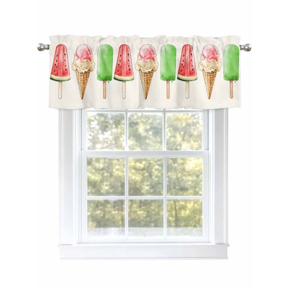 Ice Cream Valances for Windows, Rod Pocket Kitchen Valance Curtains - Soft & Washable Small Window Treatment for Living Room, Bathroom, Summer Cartoon , 42x12 Inch, 1 Panel