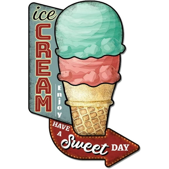 Ice Cream Vintage Metal Tin Sign 10.6x7.1inch "Have a Sweet Day" Retro Plaque Poster Metal Wall Decorative Tin Signs for Home Cold Drink Shop Restaurant Coffee Shop Club Bar Decoration