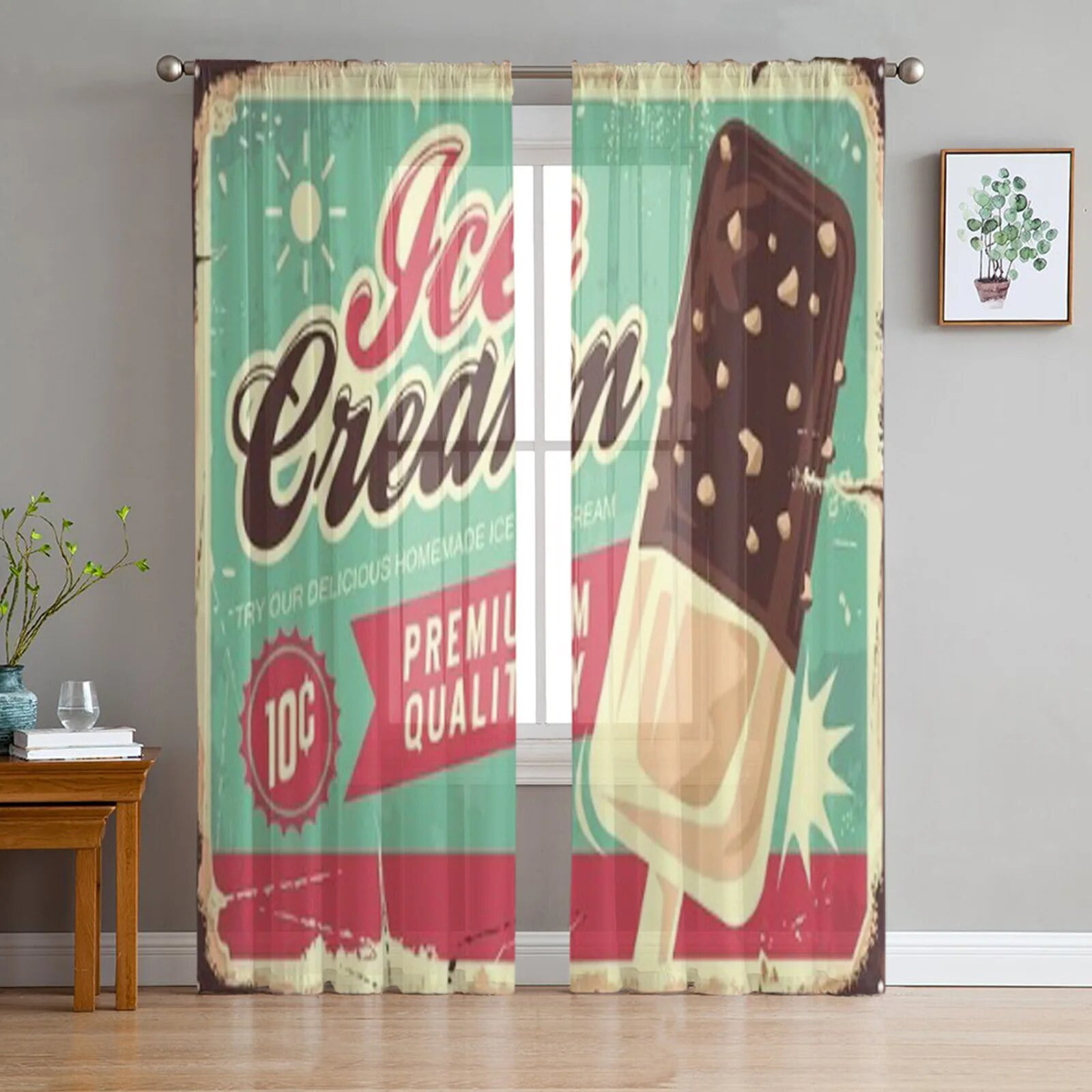 Ice Cream Vintage Tin Sign Bay Window Screening Curtains Drape Panel ...