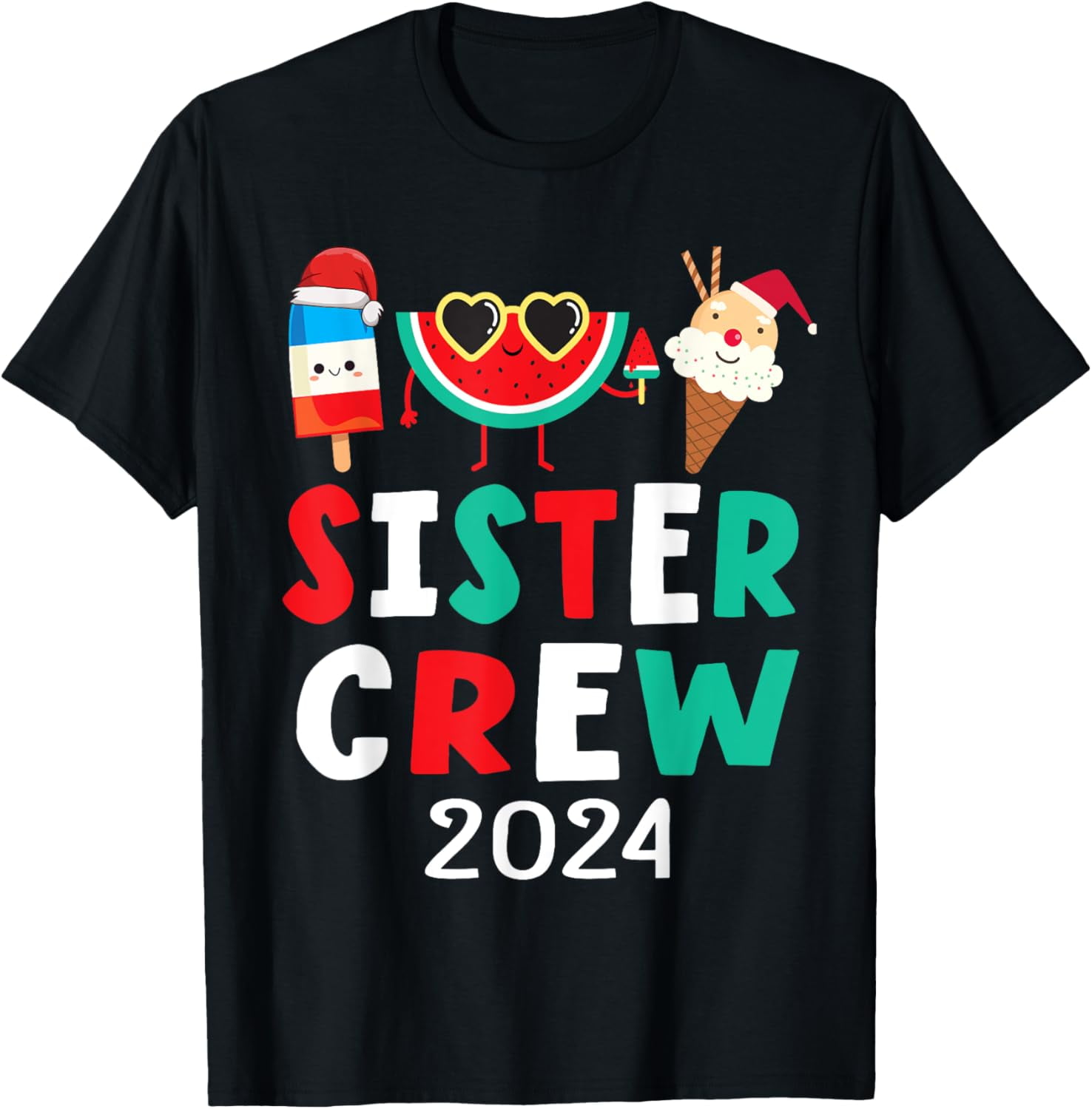 Ice Cream Watermelon Christmas In July Day Sister Crew 2024 TShirt