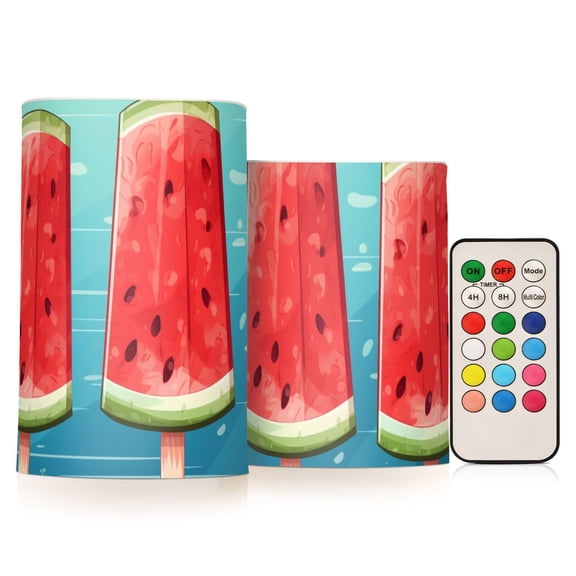 Ice Cream Watermelon Flameless CandlesLED Lights Battery Operated Candles with Remote and Timers Flicker Lights Votive Set of 2