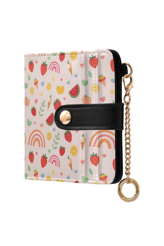 Ice Cream Watermelon Strawberry Lemon Small Wallet for Women RFID Blocking Bifold PU Leather Credit Card Holder with Zipper Coin Pocket Compact Cute Travel Purse Magnetic Snap 7 Card Slots