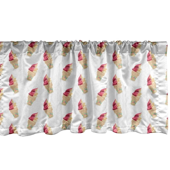 Ice Cream Window Valance Pack of 2, Summer Dessert Doodle Delicious Flavored Waffle Cones Creamy Tasty Image, Rod Pocket Curtain Valances for Kitchen Bedroom, 54" X 18", Multicolor, by Ambesonne