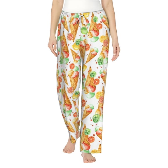 Ice Cream Women's Comfy Pajama Pants with Pockets,Soft Stretch Drawstring Lounge Pants, Soft Casual Wide Leg PJS Sleep Bottoms X-Large