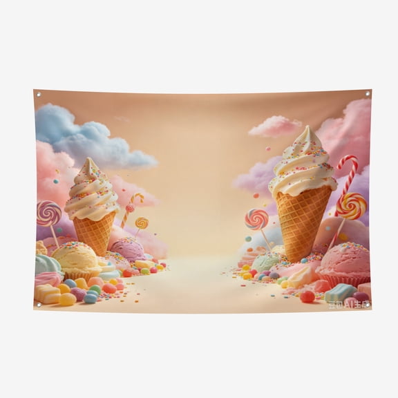 Ice Cream World Backdrop, Whimsical Sweet Dessert Scene Photo Background, Pastel Candy Theme Photography Banner