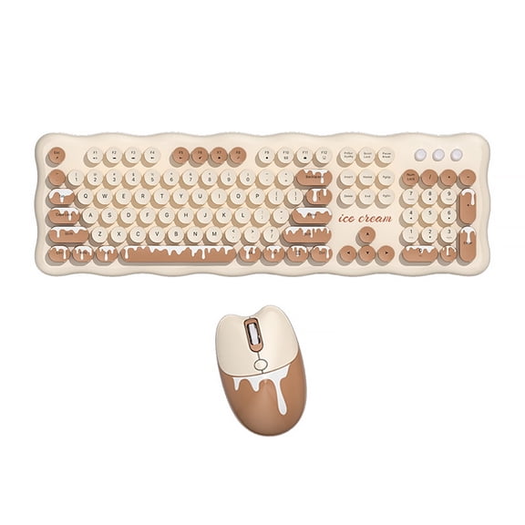 Ice Cream - themed Wireless Keyboard and Mouse Set, Micro Arc Keycap, Suspended Circular Key, Milk Tea Color