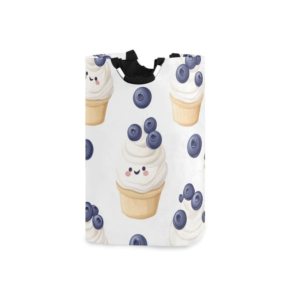 Ice Cream with Blueberries on Top Laundry Basket with Handles Foldable Laundry Hamper Freestanding Washing Bin 50L