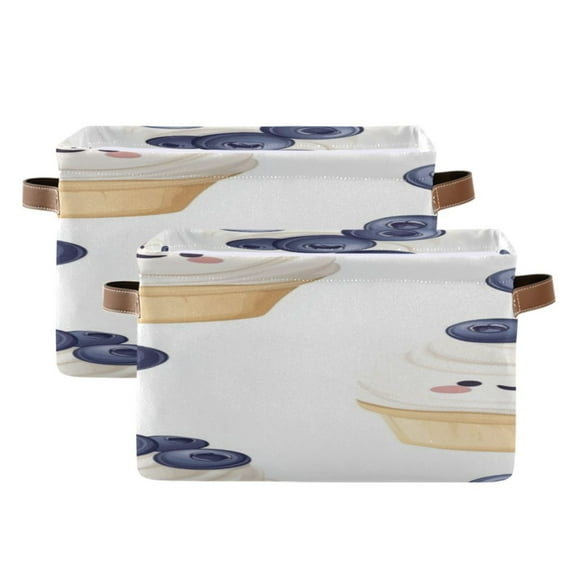 Ice Cream with Blueberries on Top Square Storage Bins with Handles Collapsible Containing Box 2 Packs