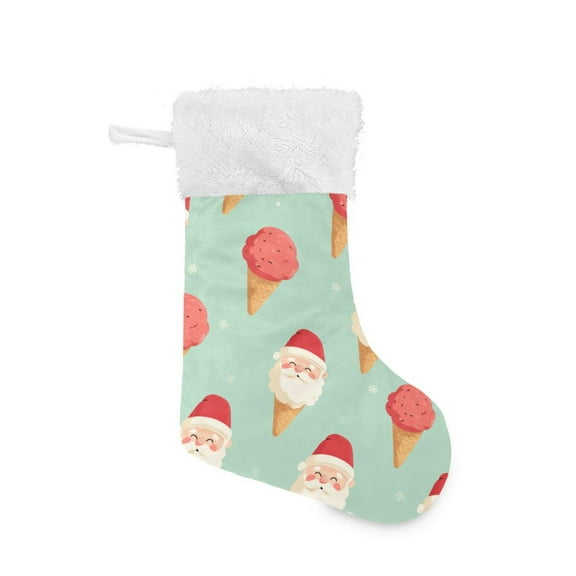 Ice Cream with Happy Santa Faces Christmas Christmas Stockings Large Capacity 18 inch Gift Bag with Hook Xmas Holiday Decor 1 Pack
