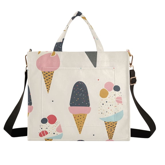 Ice Creams Corduroy Tote Bag Handbag Large Messenger Bag Shoulder Crossbody Zipper Bag Purse