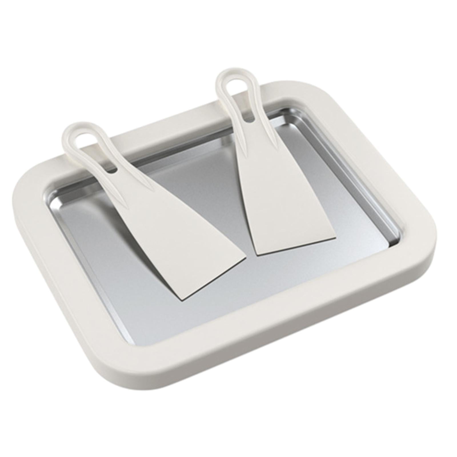 Ice Creams Rolls Maker with 2 Scrapers Yogurt Maker Tray, 8.86inchx6.89inch, DIY Multifunctional for Birthday Rolled Cream Yogurt white