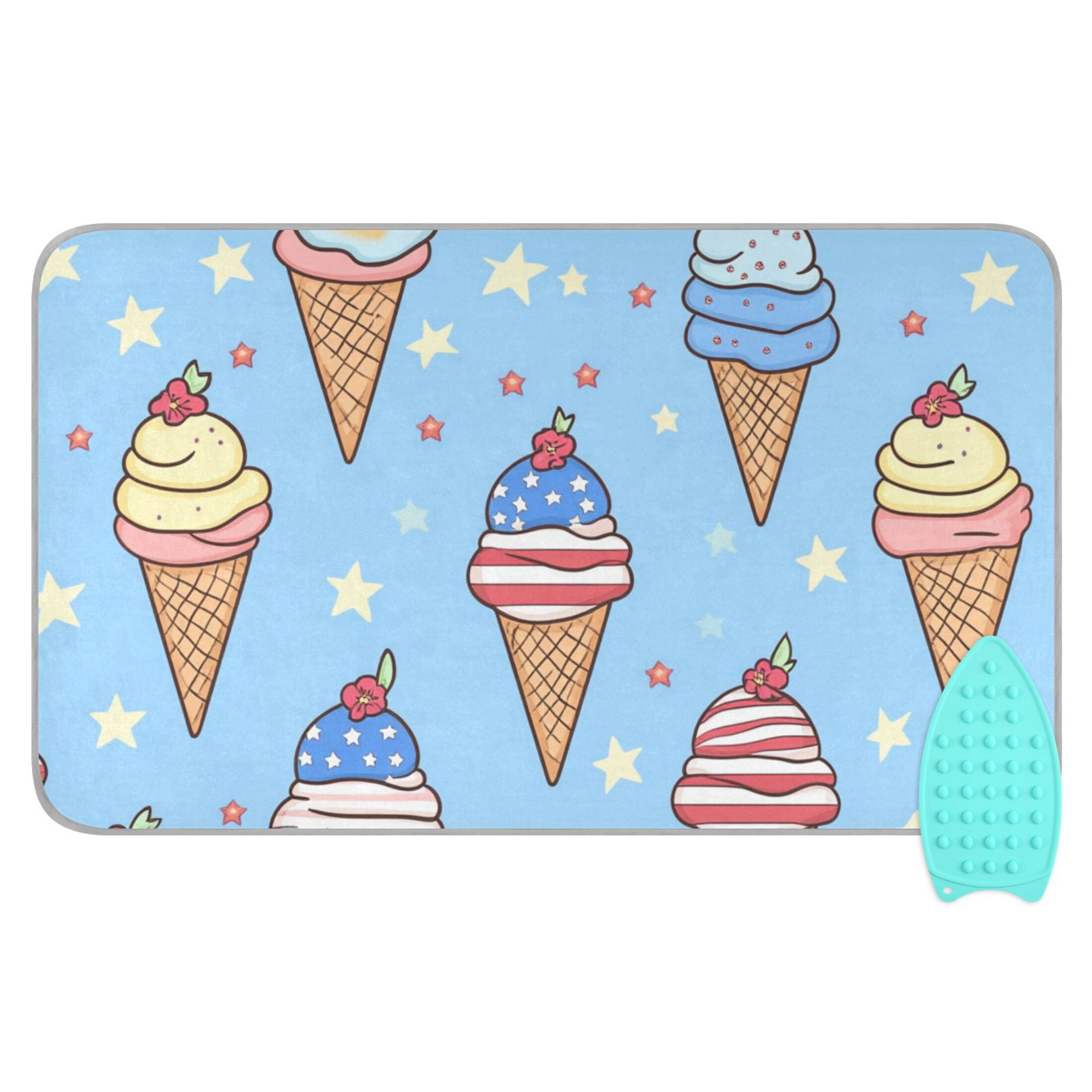 Ice Creams with Stars and Stripes Ironing Mat Blanket Portable Travel Ironing Pad Heat Resistant Pad 47.2" x 27.6”