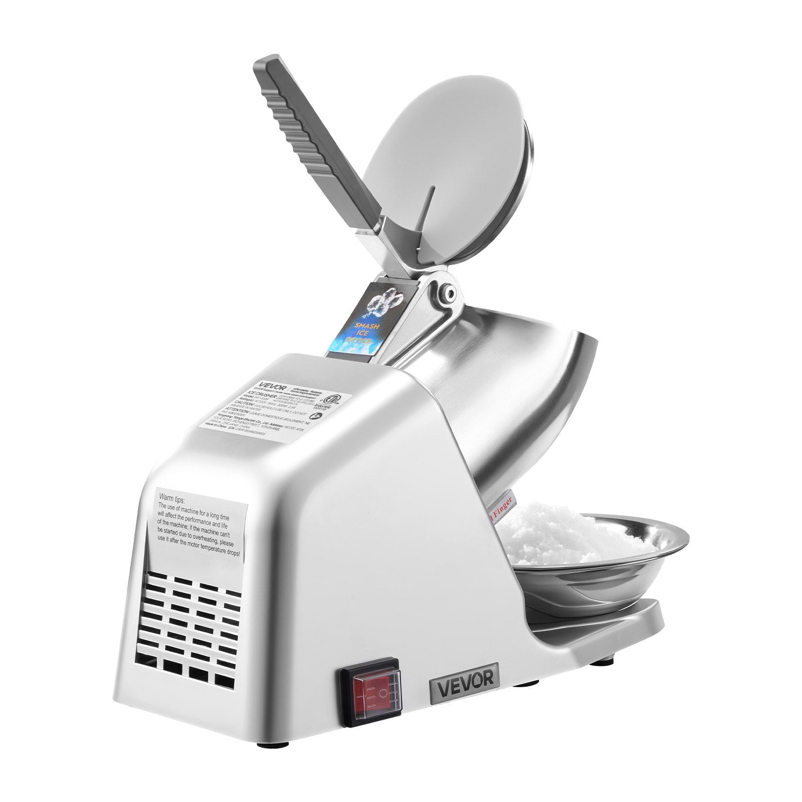 Ice Crusher Machine, 286lbs Per Hour Electric 4 Blades Snow Cone Maker, Stainless Steel Shaved Ice Machine with Bowl and Cover, 300W 2000RPM Ice-Shaver for Home and Commercial Use, Silver