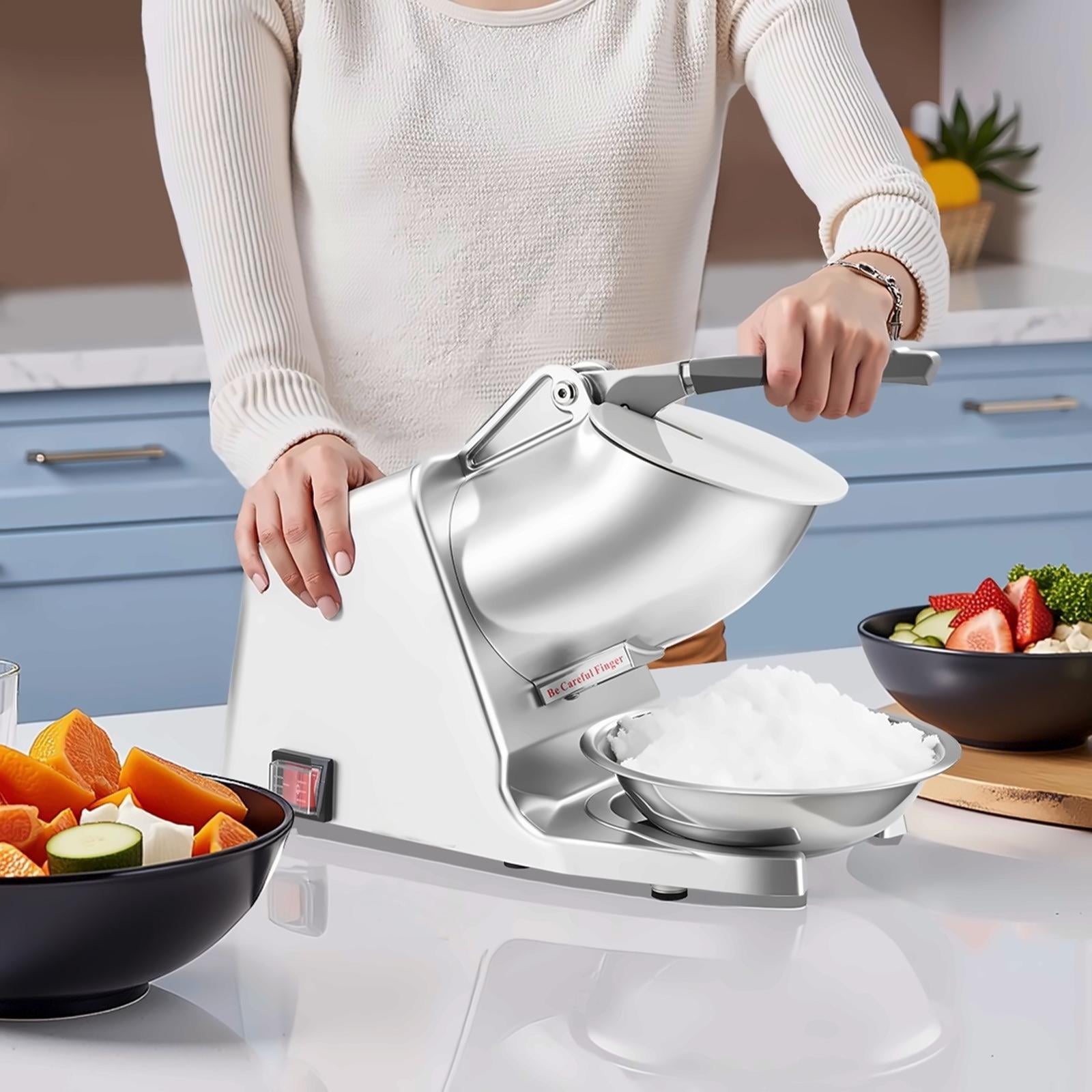 Ice Crusher Machine, Electric Snow Cone Maker - 143lbs/hr, Stainless Steel, 300W - Home & Commercial Ice Shaver with Bowl & Cover