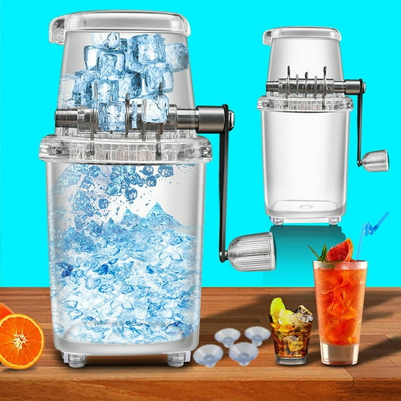 Ice Crusher,Manual Rotary Ice Crushers,Ice Grinder,Transparent Ice Shaver,Hand Cranked Slushie Machine,Non-slip Handle Openable Lid Crushed Ice Maker for Home Use with Stainless Steel Blades