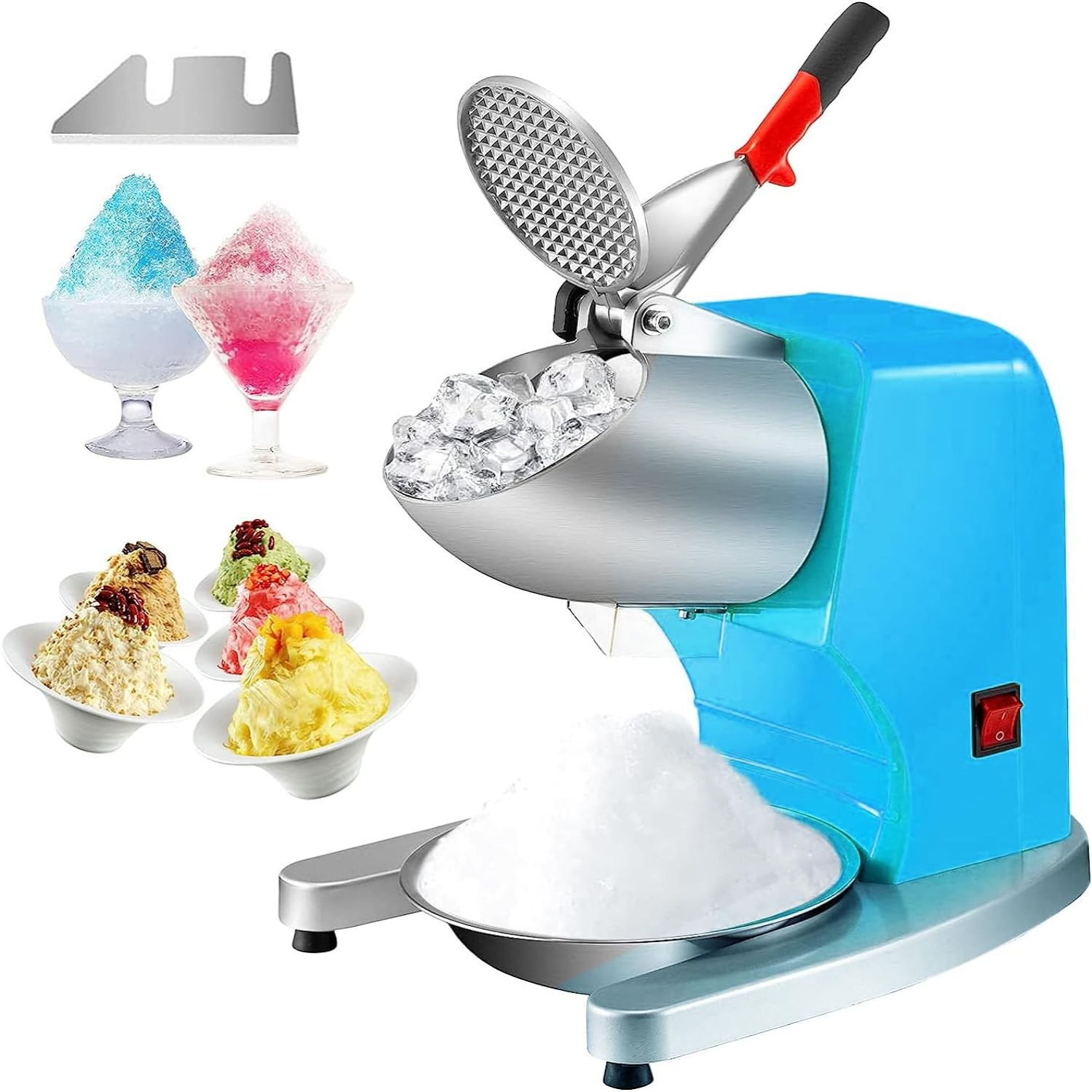 Ice Crushers Machine 220lbs Per Hour Electric Snow Cone Maker with 4