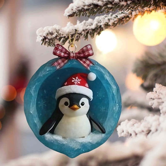 Ice Crystal Cave Animal Ornaments Winter Forest Animal Ornaments 2D Acrylic Woodland Cave Creatures with Snowflake Accents for Christmas Home Decor（1PC)