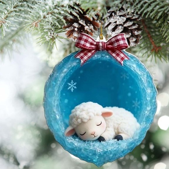 Ice Crystal Cave Ornament 3.15 Inch 2D Acrylic Winter Forest Animal Decor with Snowflake Accents Christmas Tree Decorations for Home Holiday Party Wall Decor and Winter Theme Decorations