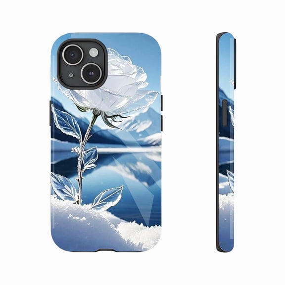 Ice Crystal Rose Stylish Phone Case for Women Winter Design Scratch-Resistant Compatible with iPhone 11/12/13/14/15/16 (Pro Max/Plus)