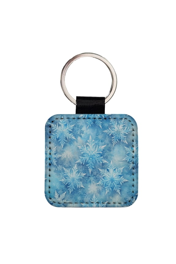 Ice Crystals Snowflakes Winter Beautiful Faux Leather Square Keychain
