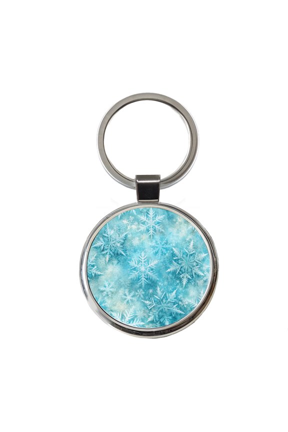 Ice Crystals Snowflakes Winter Metal Round Keychain