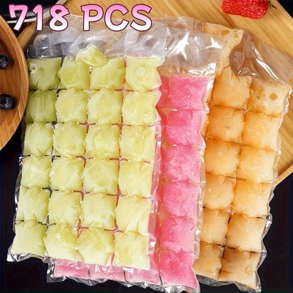 Ice Cube Bags, All-Season Freezer Trays for Outdoor Kitchen Tools & Drink Cooling, Stackable Food-Grade Molds, Easy-Fill, 50 Pages Transparent