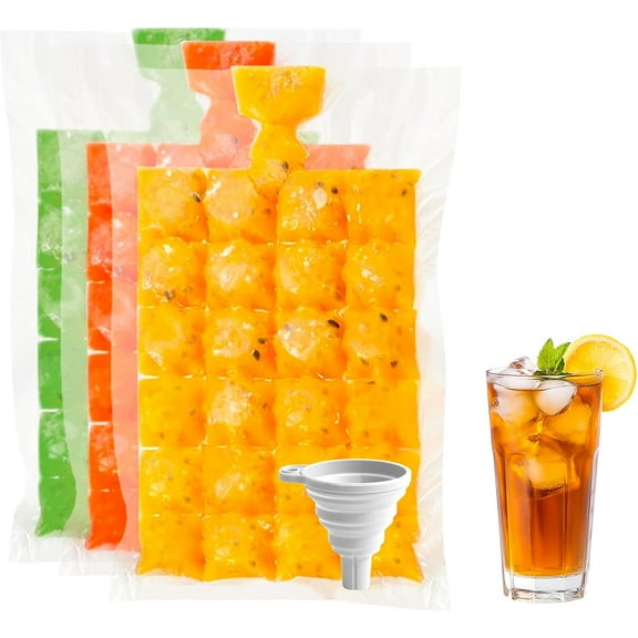 Ice Cube Bags Disposable Ice Packs 100Pcs Small Ice Cube Trays Mold Storage for Freezer BPA-Free with 2400 Cubes and 1 Funnel