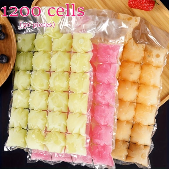 Ice Cube Bags for Freezer, Disposable Freezer Bags, 1200 Total 12X8 Inch Self-Seal Ice Cube Tray Bags, Clear Leakproof Freezer Safe Ice Maker Bags, 50-Pack Set Includes Flexible