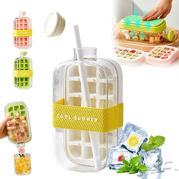Ice Cube Bottle, 2-In-1 Touch-Free Ice Maker, Leak-Proof Water Bottle With Straw And Strap, Portable Silicone Design, Ice Trays For Freezer With Lid, Suitable Camping, Gym, Office (1pcs-white 800ml)