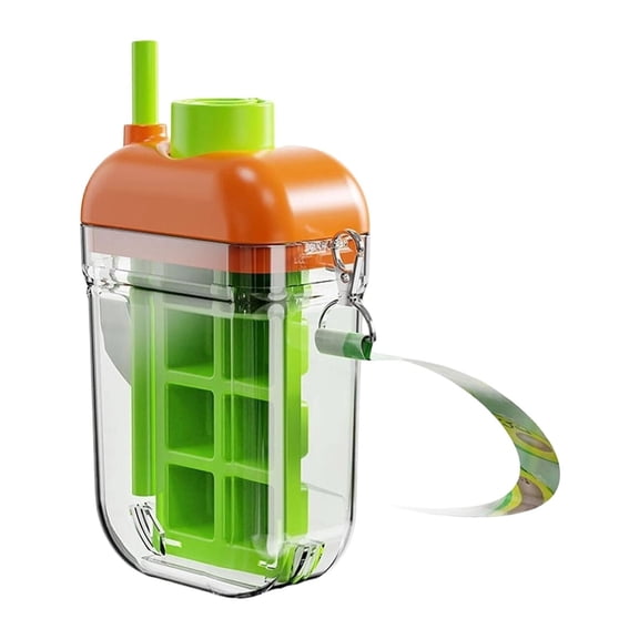Ice Cube Bottle, 8 Grid Easy Press Release Ice Tray with Straw & Anti-Slip Strap, 1100ml Reusable Leakproof Silicone Ice Mold for Freezer, Whiskey, Cocktail, Summer Drinks (Green)
