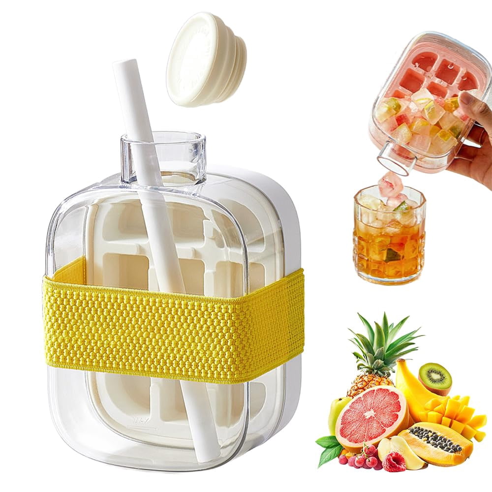 2025 New 2-in-1 Silicone Ice Cube Bottle with Straw - Touch-Free, Leakproof Ice Mold for Freezer, Coffee, Juice & Beverages