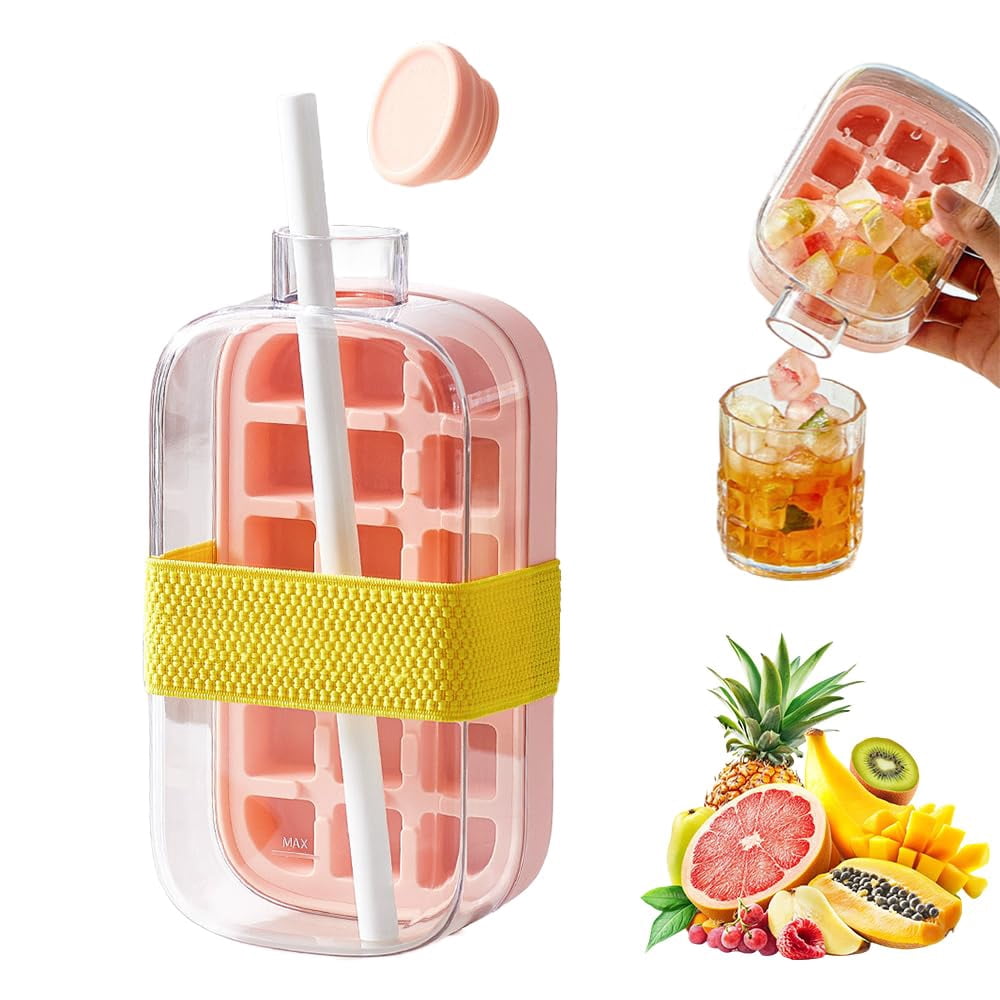 2025 New 2-in-1 Silicone Ice Cube Bottle with Straw - Touch-Free, Leakproof Ice Mold for Freezer, Coffee, Juice & Beverages