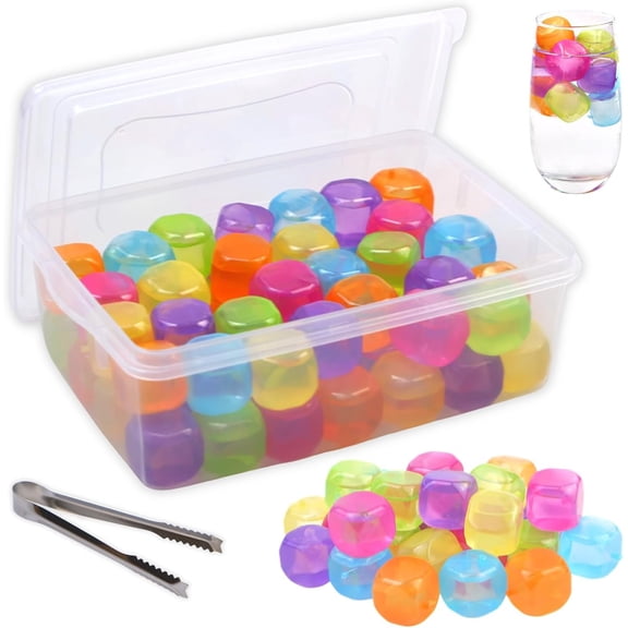 Ice Cube with Lid & Bin, 60 Pack Plastic Ice Cubes for Drinks , Colorful Refreezable Square Ice Cubes for Water Bottles, , , Coffee, or , Non-Diluting