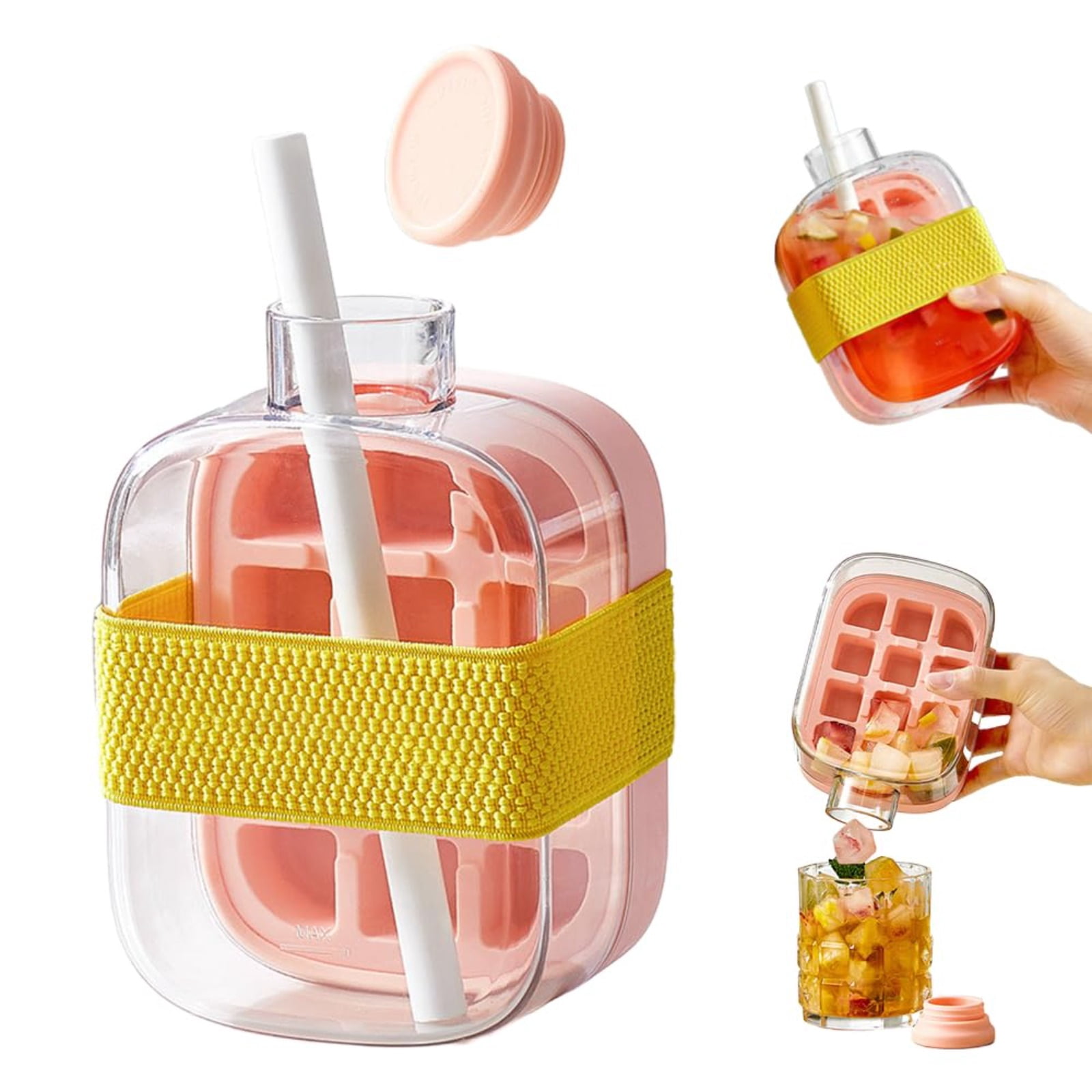 Ice Cube Maker Bottle, Portable 2-in-1 Ice Tray and Water Bottle, Touch Free, Easy to Carry, for Summer Travel