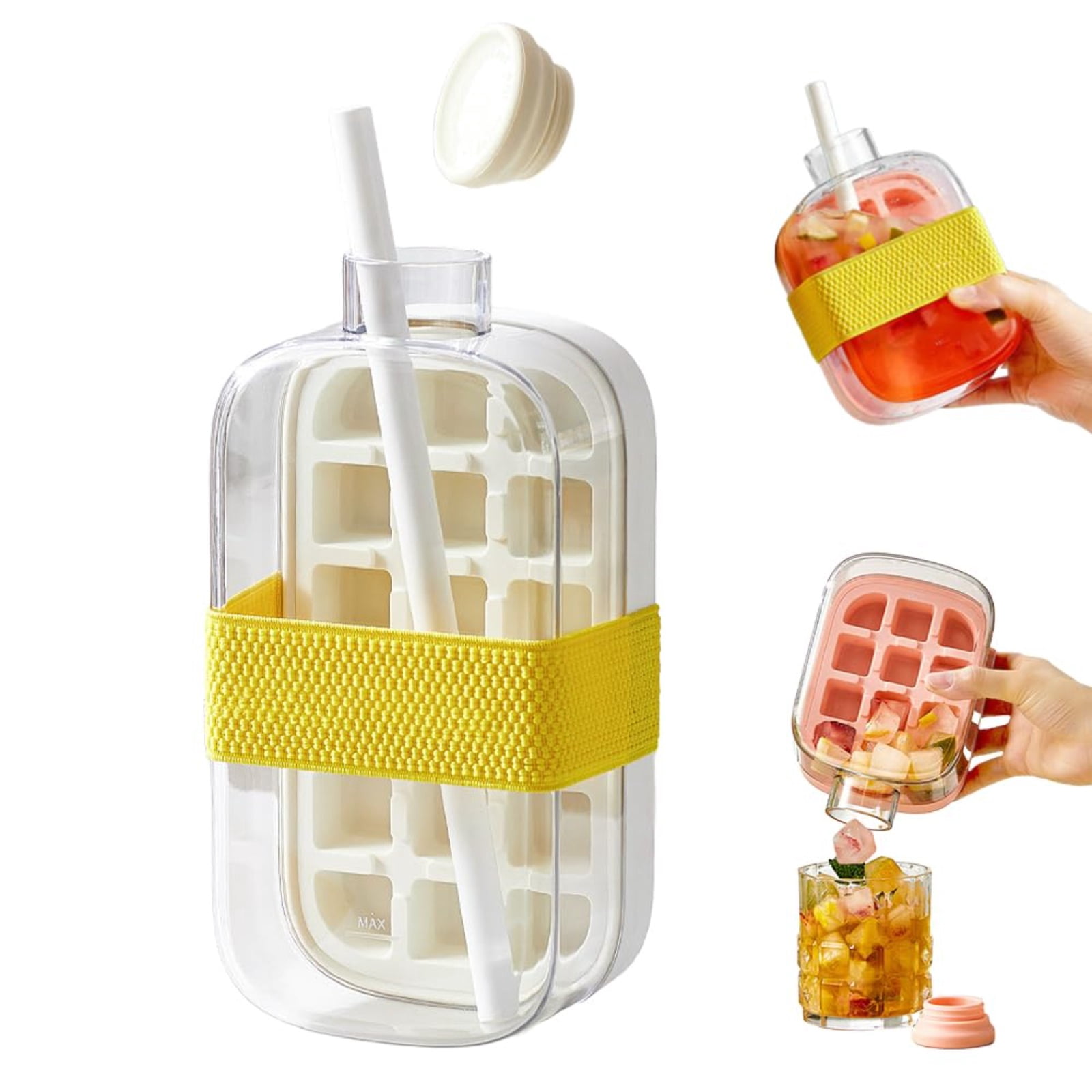 Ice Cube Maker Bottle, Portable 2-in-1 Ice Tray and Water Bottle, Touch Free, Easy to Carry, for Summer Travel