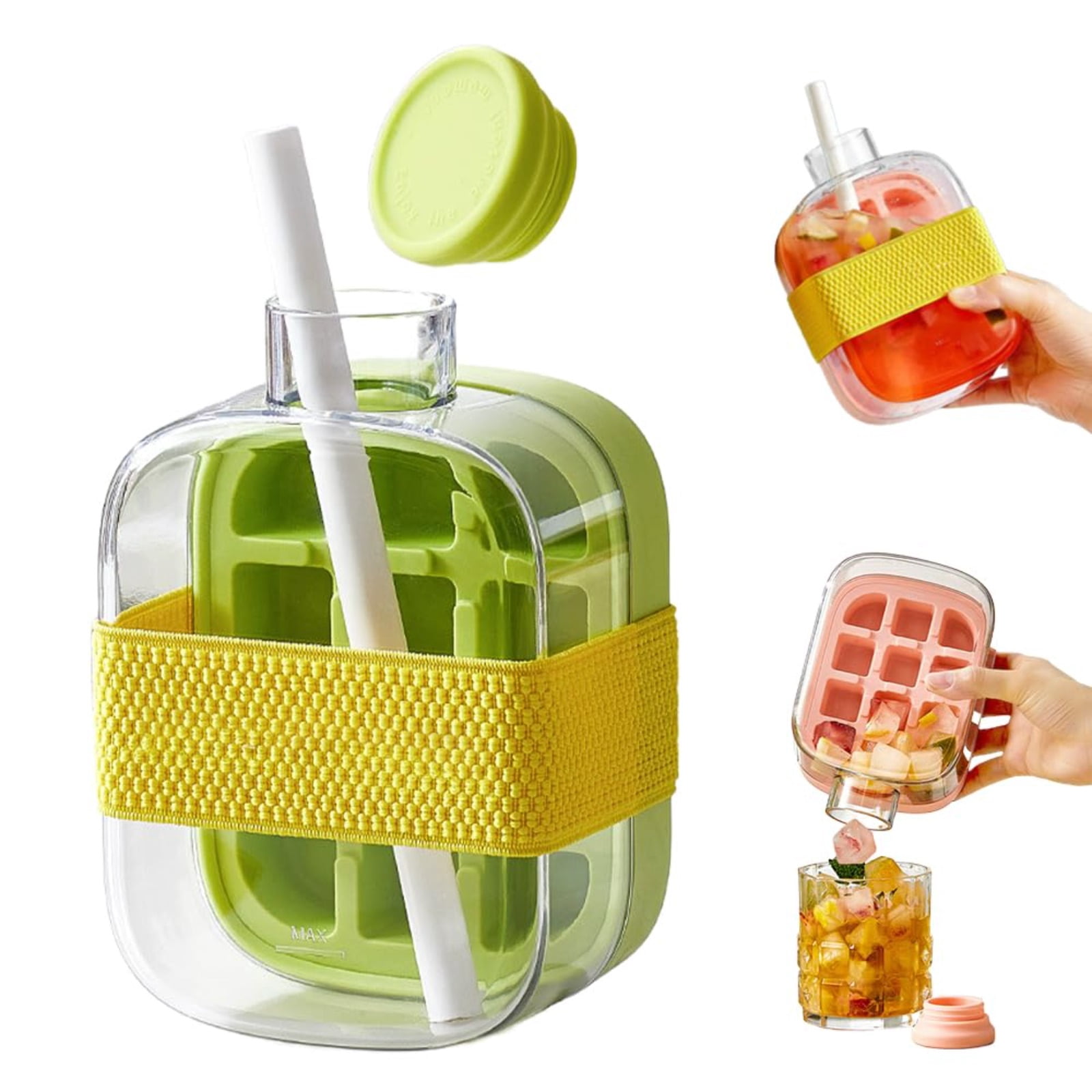 Ice Cube Maker Bottle, Portable 2-in-1 Ice Tray and Water Bottle, Touch Free, Easy to Carry, for Summer Travel