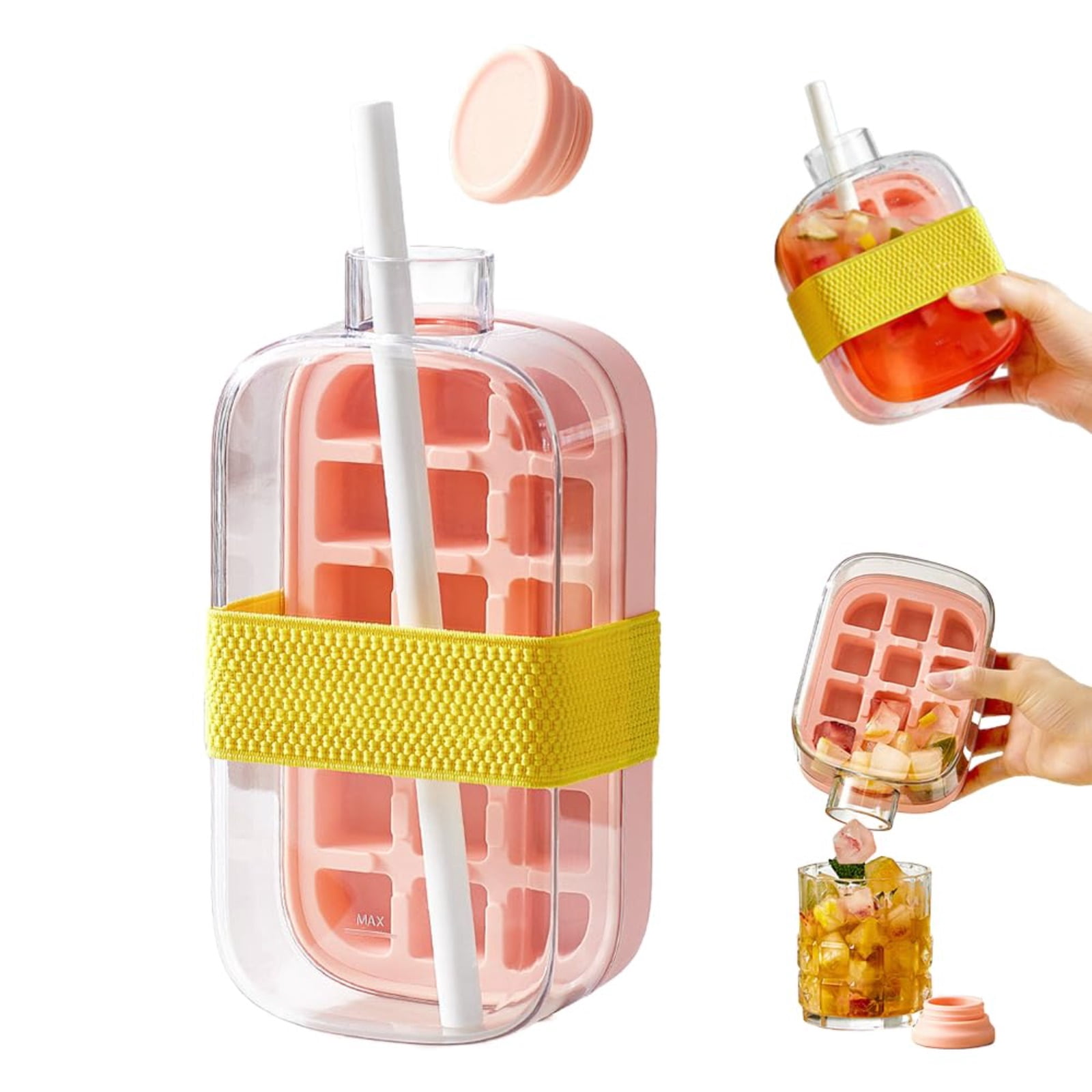 Ice Cube Maker Bottle, Portable 2-in-1 Ice Tray and Water Bottle, Touch Free, Easy to Carry, for Summer Travel