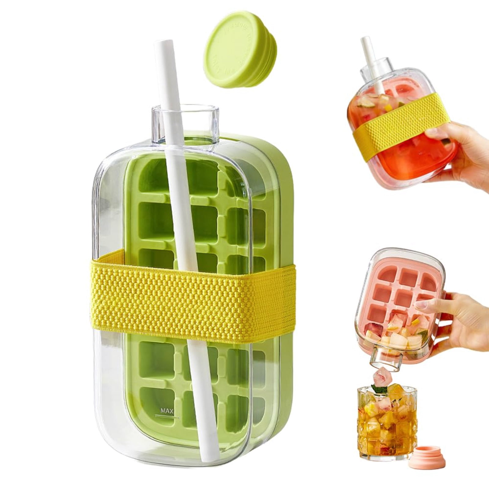 Ice Cube Maker Bottle, Portable 2-in-1 Ice Tray and Water Bottle, Touch Free, Easy to Carry, for Summer Travel
