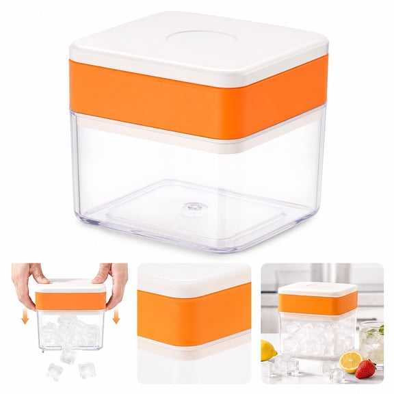 Ice Cube Maker Box with Lid, Blue Press Release Ice Tray Container, Compact Freezer Ice Cube Storage Bin for Whiskey, Coffee, Juice, Cocktails and Cold Drinks
