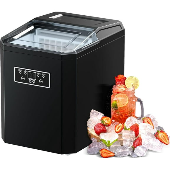 Ice Cube Maker, Counter Top Ice Maker with 2 Ways to Add Water, 44 LBS/24H Ice Machine with Transparent Lid Perfect for Home, Office, Kitchen, RV, Basement Bars
