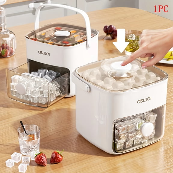 [Ice Cube Maker | Large Capacity] 1pc Desktop Ice Cube Maker | Large Capacity, Double Layer Design, Food Grade ABS | 48 Ice Cube Molds With Easy Press Lid - Essential Kitchen Gadget