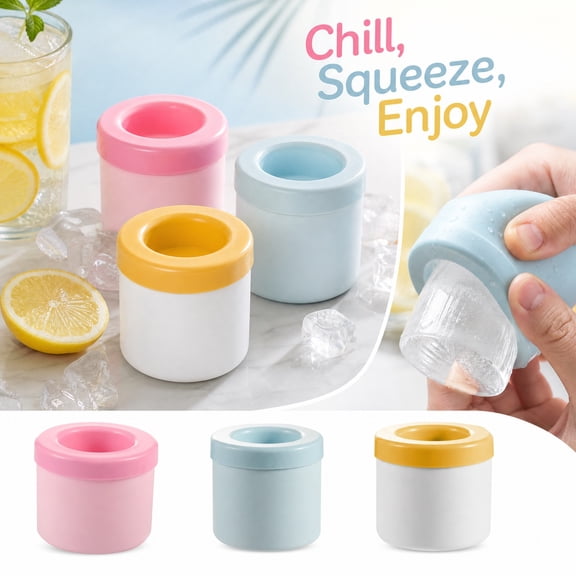 Ice Cube Maker, Silicone Ice Cube Trays for Freezer, Ice Mold, Portable Cooler, Pink 2.5X2 Inch Integrated Leak-Proof Pressed Ice Making Cup, Multi-Function Reusable Drink Chiller